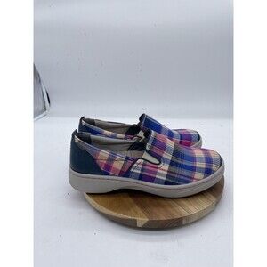 Dansko Belle Shoes Womens 7.5 Pink Blue Plaid Slip On Comfort Casual Sneakers
